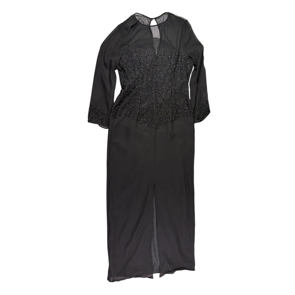 Vintage JMD New York Silk Maxi Dress S Black Beaded Sheer Evening Gown Formal - Picture 8 of 8
